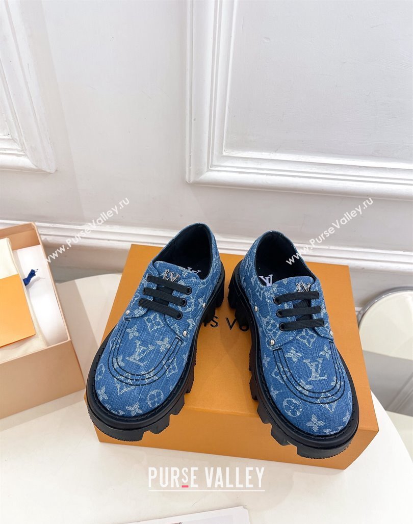 Louis Vuitton LV Checker Platform Derby Lace-ups in Blue Monogram Denim 2024 (MD-240426140)