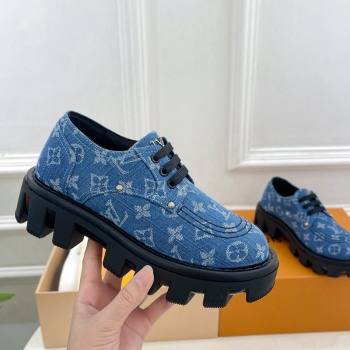 Louis Vuitton LV Checker Platform Derby Lace-ups in Blue Monogram Denim 2024 (MD-240426140)