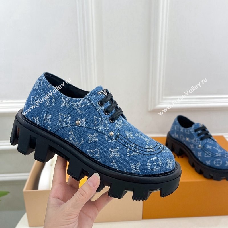 Louis Vuitton LV Checker Platform Derby Lace-ups in Blue Monogram Denim 2024 (MD-240426140)