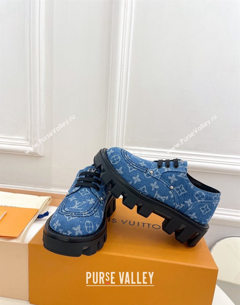 Louis Vuitton LV Checker Platform Derby Lace-ups in Blue Monogram Denim 2024 (MD-240426140)
