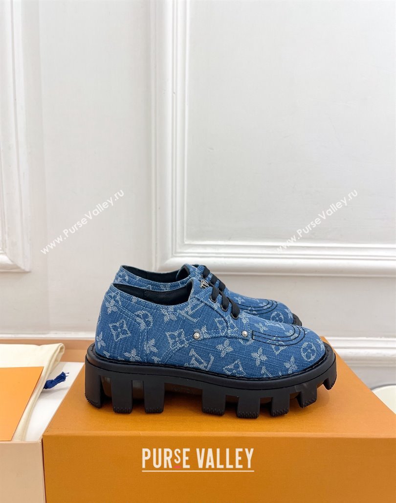 Louis Vuitton LV Checker Platform Derby Lace-ups in Blue Monogram Denim 2024 (MD-240426140)