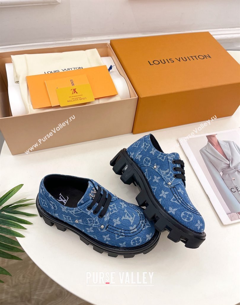 Louis Vuitton LV Checker Platform Derby Lace-ups in Blue Monogram Denim 2024 (MD-240426140)