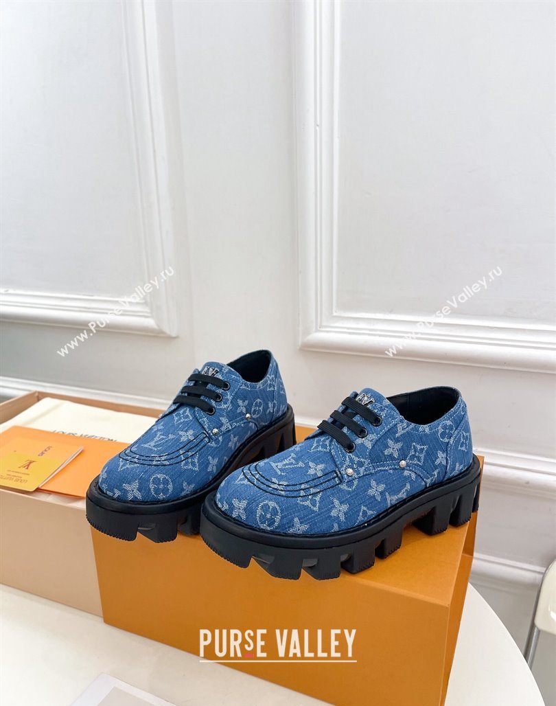 Louis Vuitton LV Checker Platform Derby Lace-ups in Blue Monogram Denim 2024 (MD-240426140)