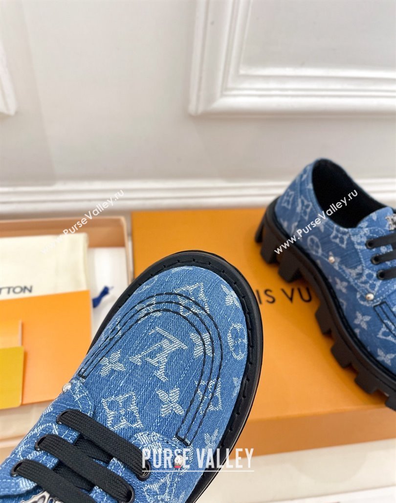 Louis Vuitton LV Checker Platform Derby Lace-ups in Blue Monogram Denim 2024 (MD-240426140)