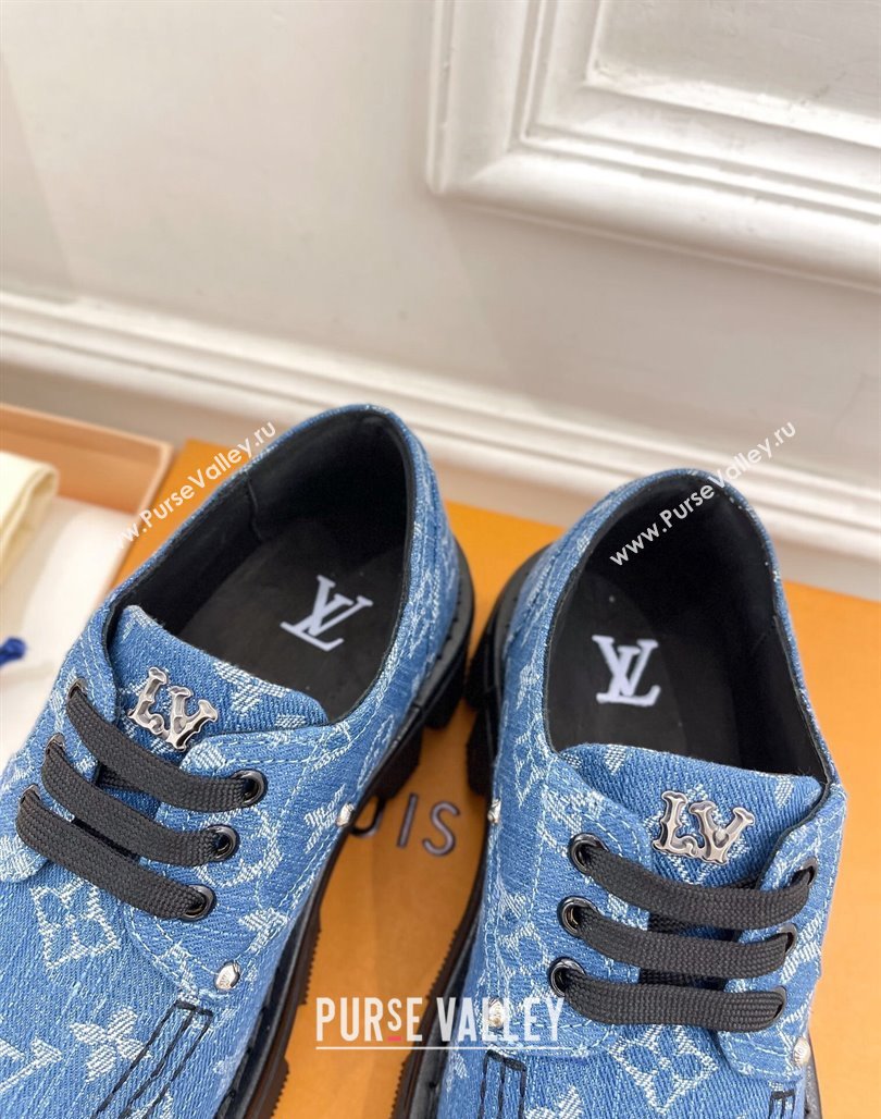 Louis Vuitton LV Checker Platform Derby Lace-ups in Blue Monogram Denim 2024 (MD-240426140)