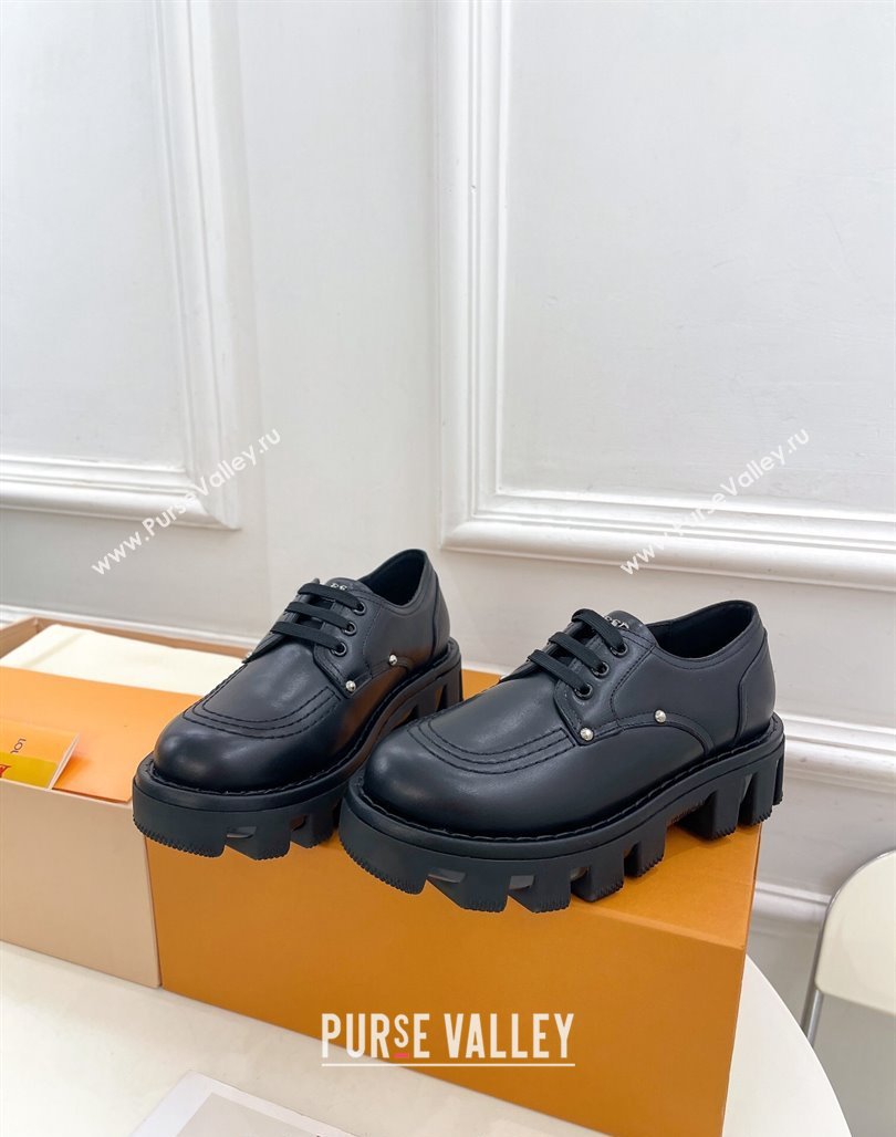 Louis Vuitton LV Checker Platform Derby Lace-ups in Black Calf Leather 2024 (MD-240426142)