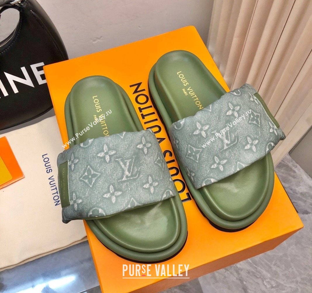Louis Vuitton Pool Pillow Comfort Slide Sandals in Monogram Jacquard Green 2024 (MD-240426039)