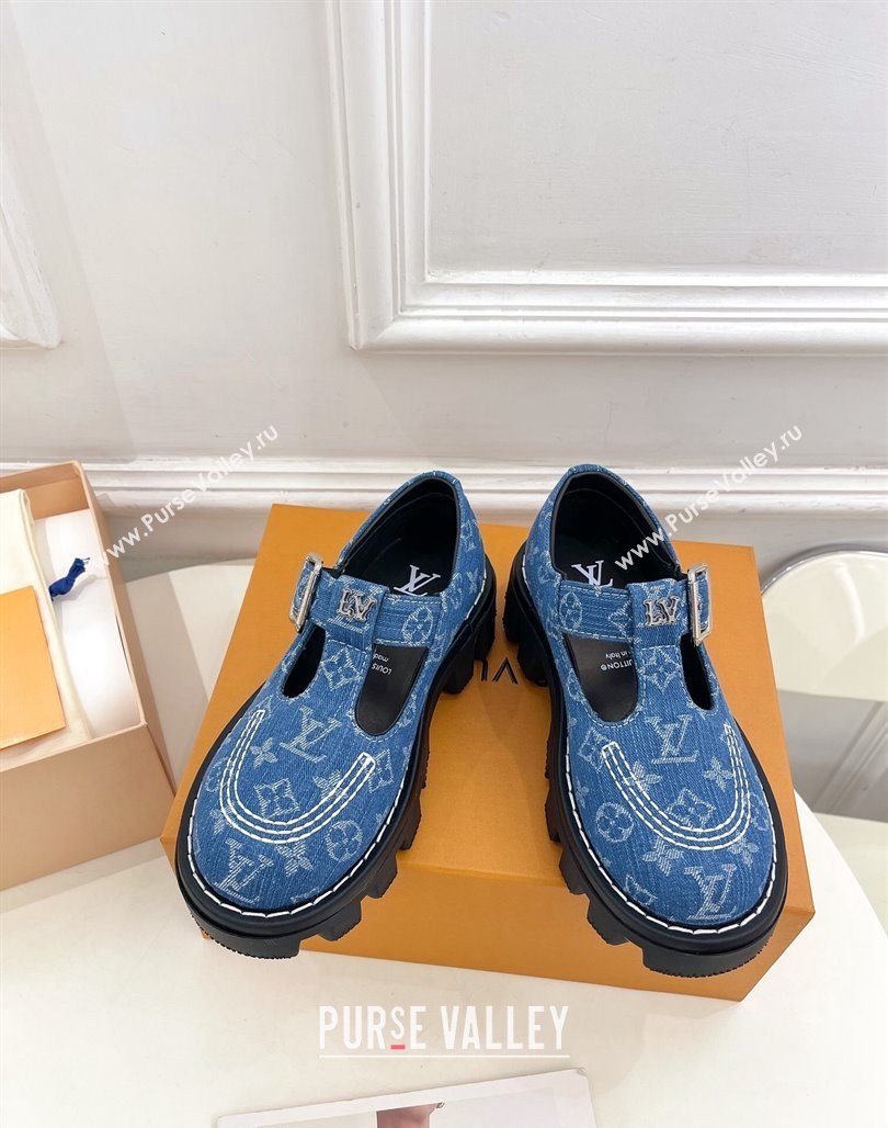 Louis Vuitton LV Checker Platform Mary Janes in Monogram Blue Denim 2024 (MD-240426143)
