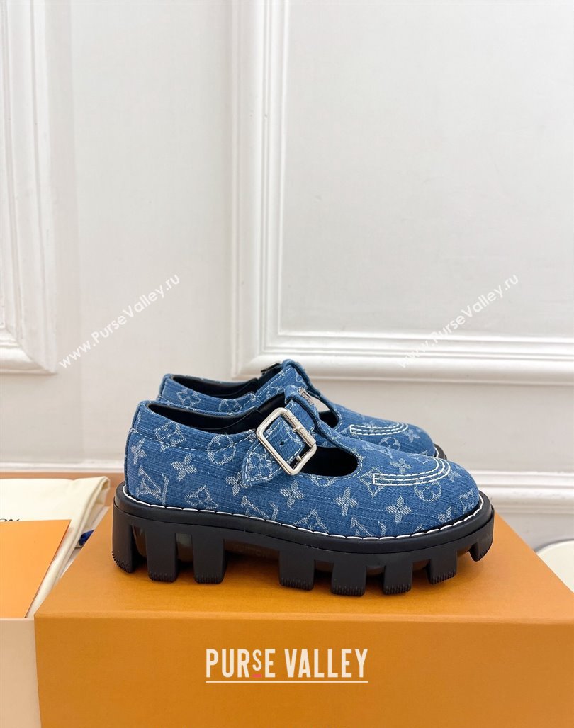 Louis Vuitton LV Checker Platform Mary Janes in Monogram Blue Denim 2024 (MD-240426143)