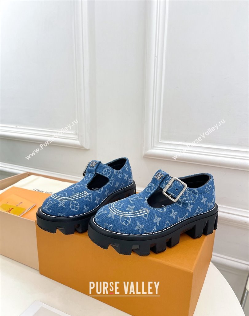 Louis Vuitton LV Checker Platform Mary Janes in Monogram Blue Denim 2024 (MD-240426143)