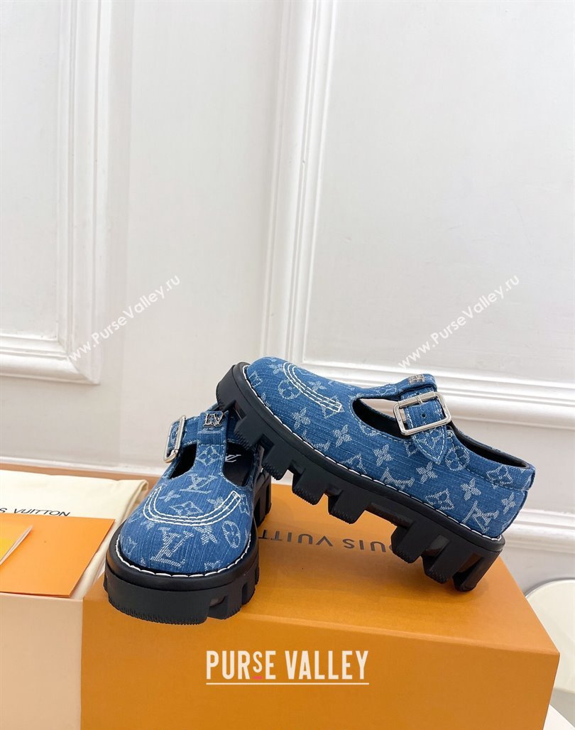 Louis Vuitton LV Checker Platform Mary Janes in Monogram Blue Denim 2024 (MD-240426143)