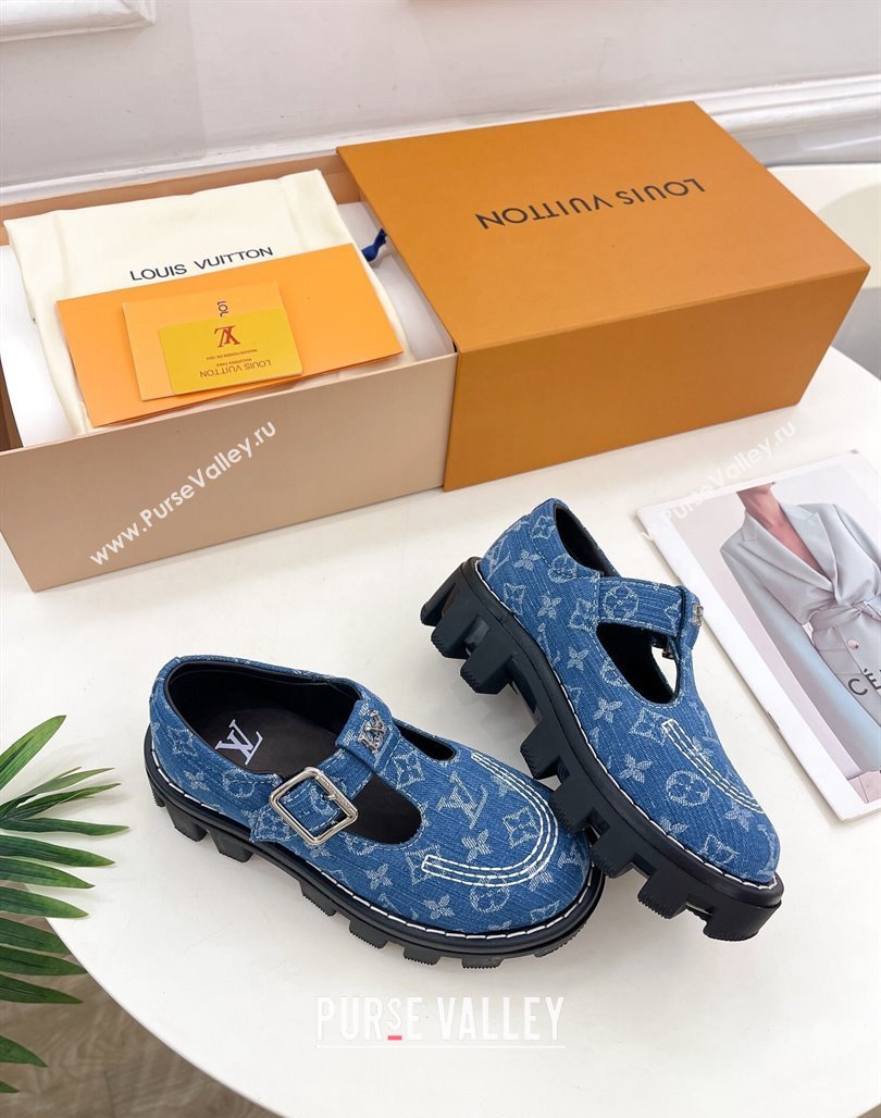 Louis Vuitton LV Checker Platform Mary Janes in Monogram Blue Denim 2024 (MD-240426143)