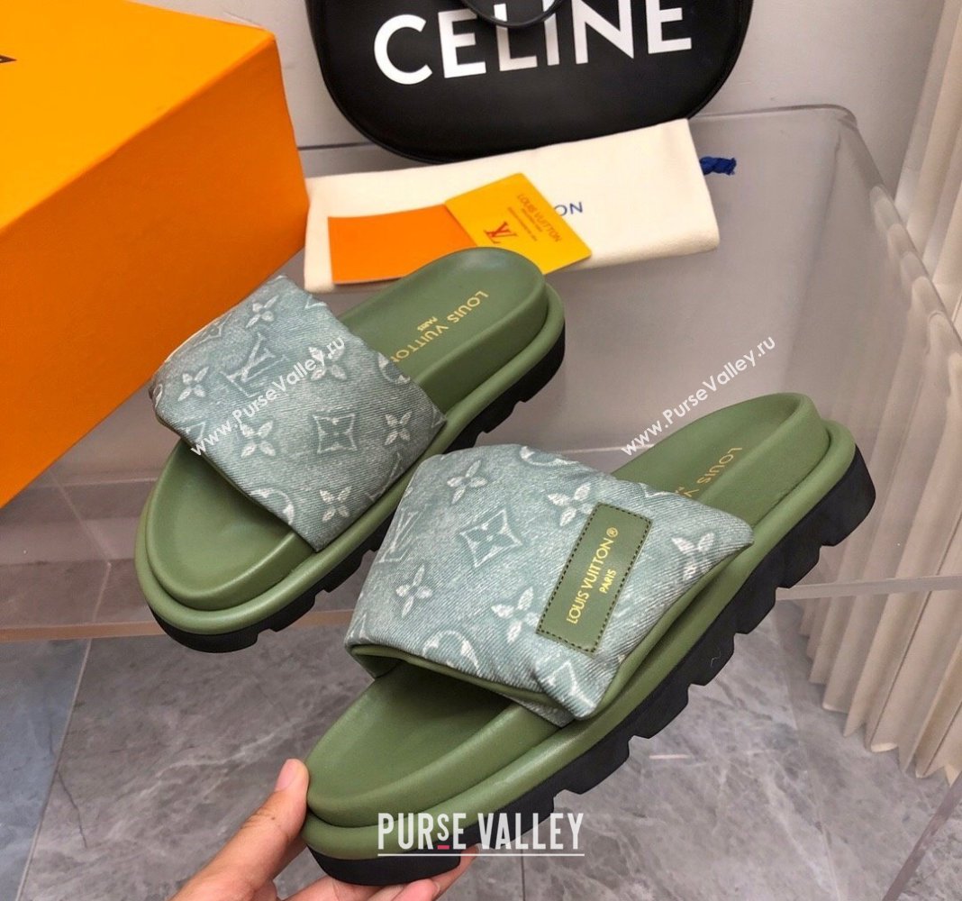 Louis Vuitton Pool Pillow Comfort Slide Sandals in Monogram Jacquard Green 2024 (MD-240426039)