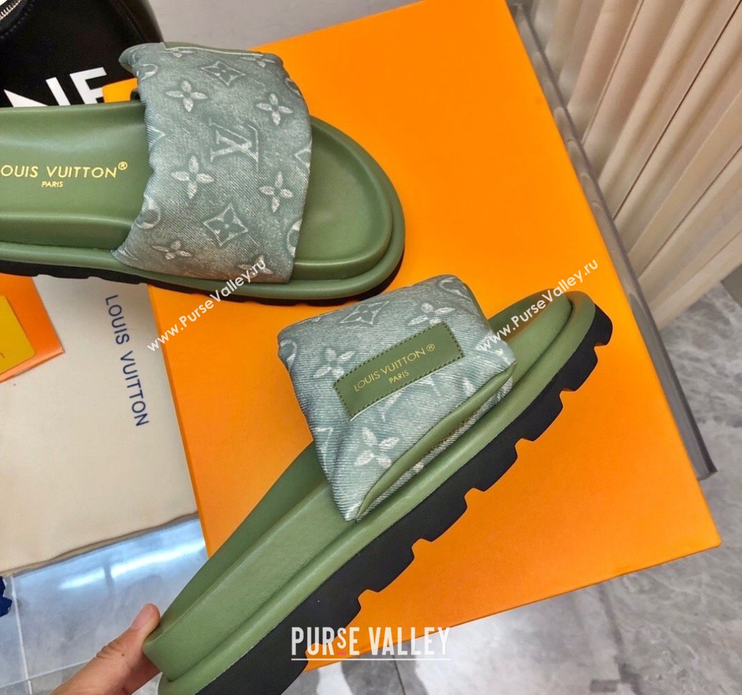 Louis Vuitton Pool Pillow Comfort Slide Sandals in Monogram Jacquard Green 2024 (MD-240426039)