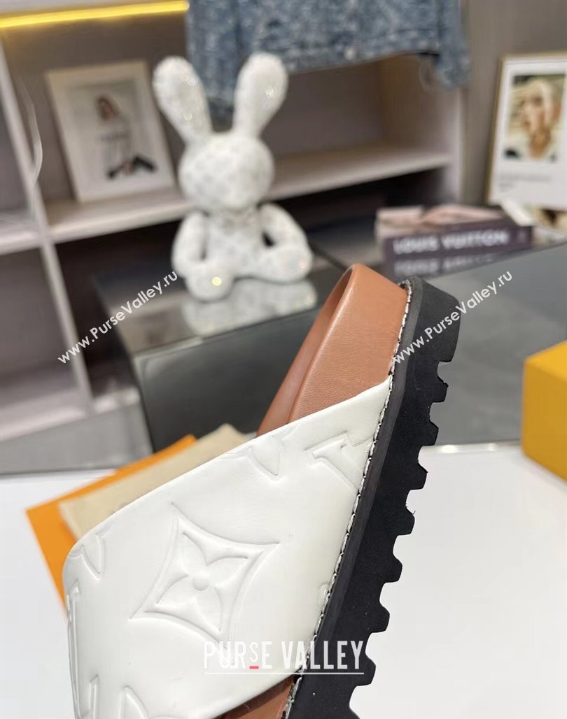 Louis Vuitton Womens Monogram Calfskin Flat Slide Sandals with Cross Strap White 2024 (MD-240426178)