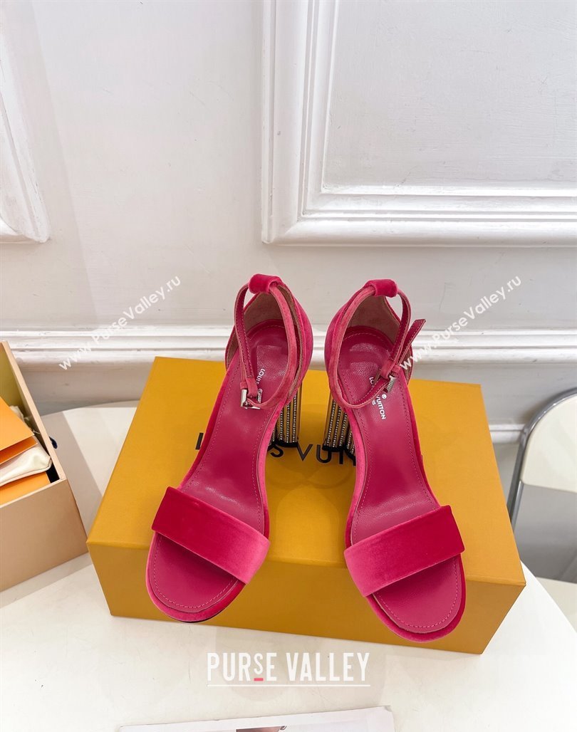 Louis Vuitton Silhouette Velvet High Heel Sandals 10cm with Crystals Pink 2024 (MD-240426179)