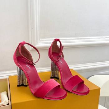 Louis Vuitton Silhouette Velvet High Heel Sandals 10cm with Crystals Pink 2024 (MD-240426179)