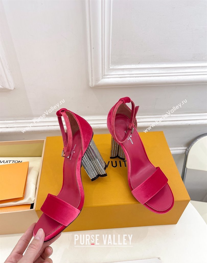 Louis Vuitton Silhouette Velvet High Heel Sandals 10cm with Crystals Pink 2024 (MD-240426179)