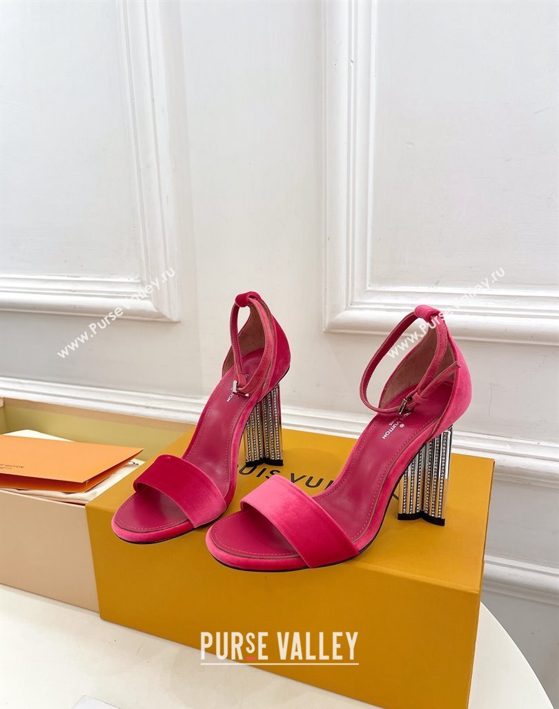 Louis Vuitton Silhouette Velvet High Heel Sandals 10cm with Crystals Pink 2024 (MD-240426179)