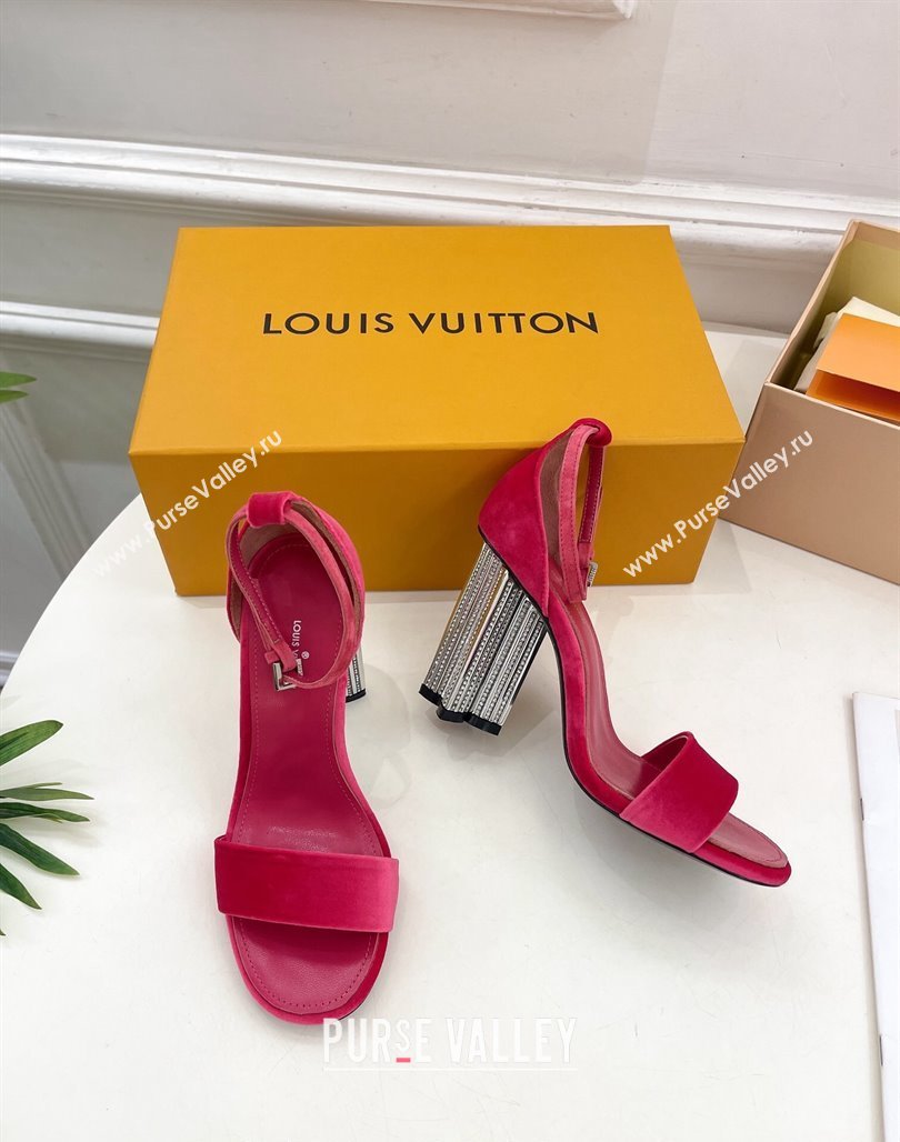 Louis Vuitton Silhouette Velvet High Heel Sandals 10cm with Crystals Pink 2024 (MD-240426179)