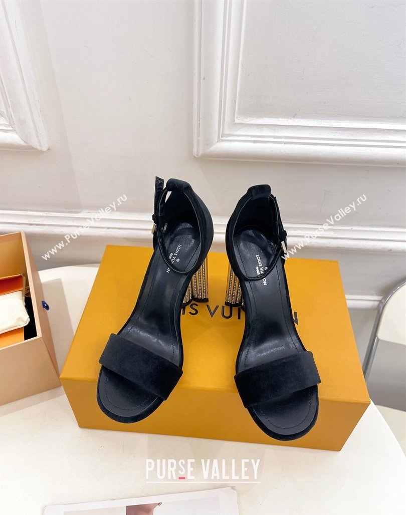 Louis Vuitton Silhouette Velvet High Heel Sandals 10cm with Crystals Black 2024 (MD-240426181)