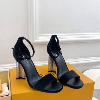 Louis Vuitton Silhouette Velvet High Heel Sandals 10cm with Crystals Black 2024 (MD-240426181)