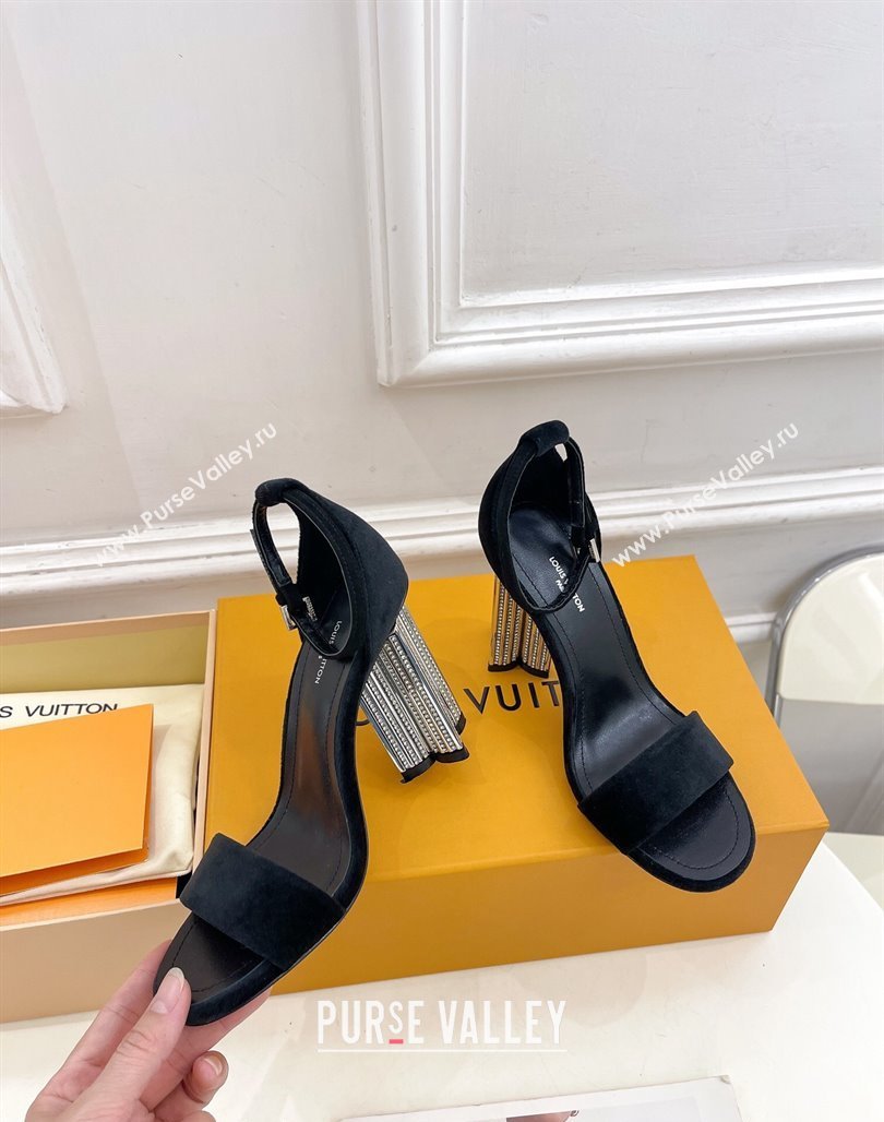 Louis Vuitton Silhouette Velvet High Heel Sandals 10cm with Crystals Black 2024 (MD-240426181)
