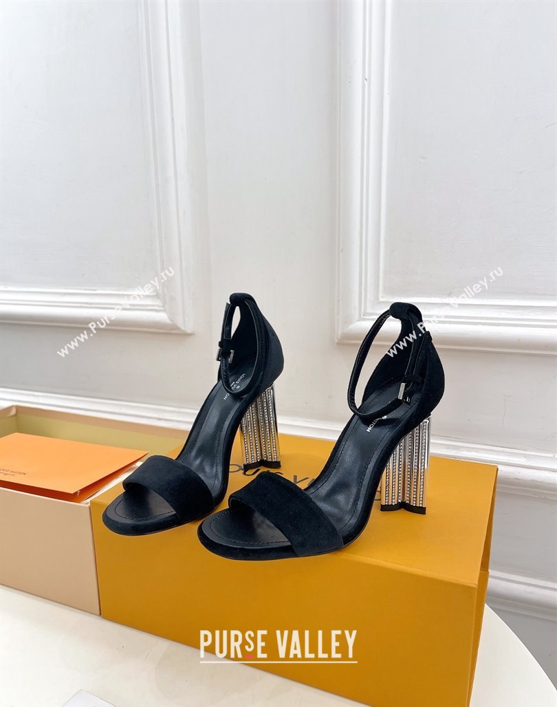 Louis Vuitton Silhouette Velvet High Heel Sandals 10cm with Crystals Black 2024 (MD-240426181)
