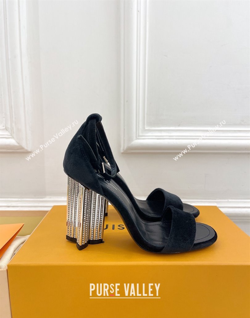 Louis Vuitton Silhouette Velvet High Heel Sandals 10cm with Crystals Black 2024 (MD-240426181)