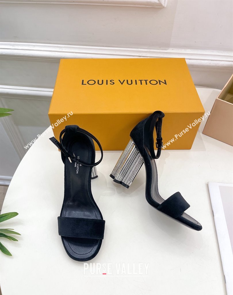 Louis Vuitton Silhouette Velvet High Heel Sandals 10cm with Crystals Black 2024 (MD-240426181)