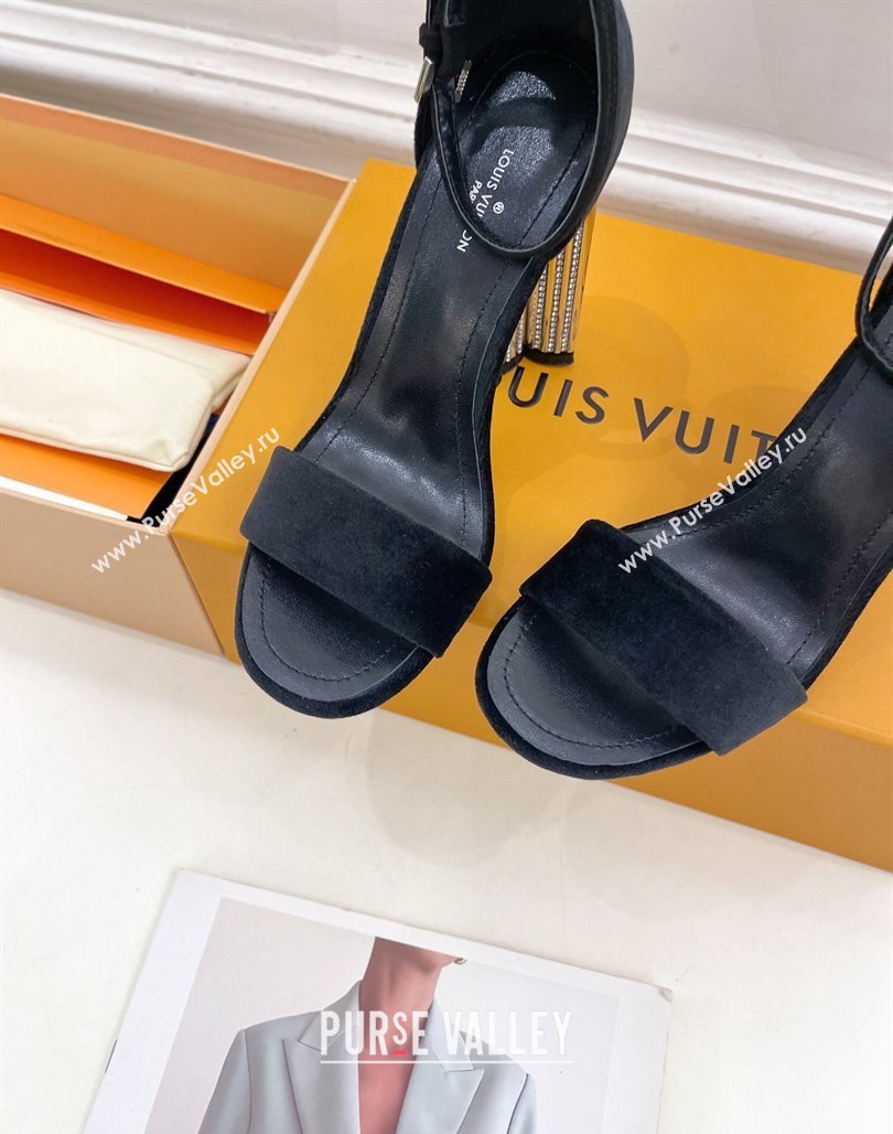 Louis Vuitton Silhouette Velvet High Heel Sandals 10cm with Crystals Black 2024 (MD-240426181)