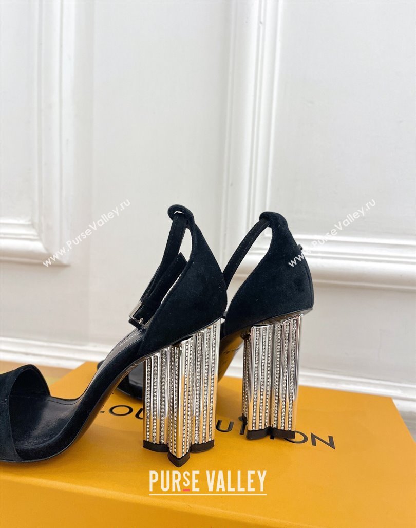 Louis Vuitton Silhouette Velvet High Heel Sandals 10cm with Crystals Black 2024 (MD-240426181)
