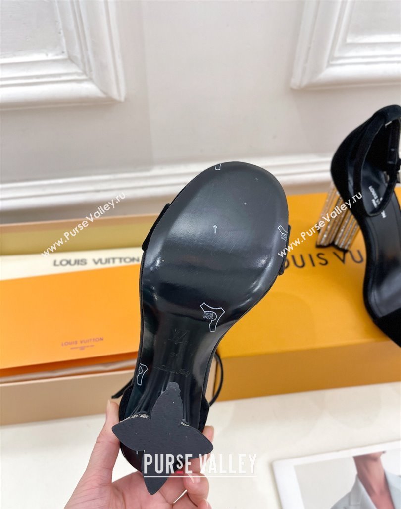 Louis Vuitton Silhouette Velvet High Heel Sandals 10cm with Crystals Black 2024 (MD-240426181)