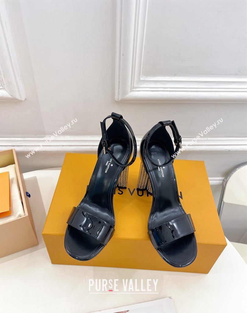 Louis Vuitton Silhouette Patent Leather High Heel Sandals 10cm with Crystals Black 2024 (MD-240426184)