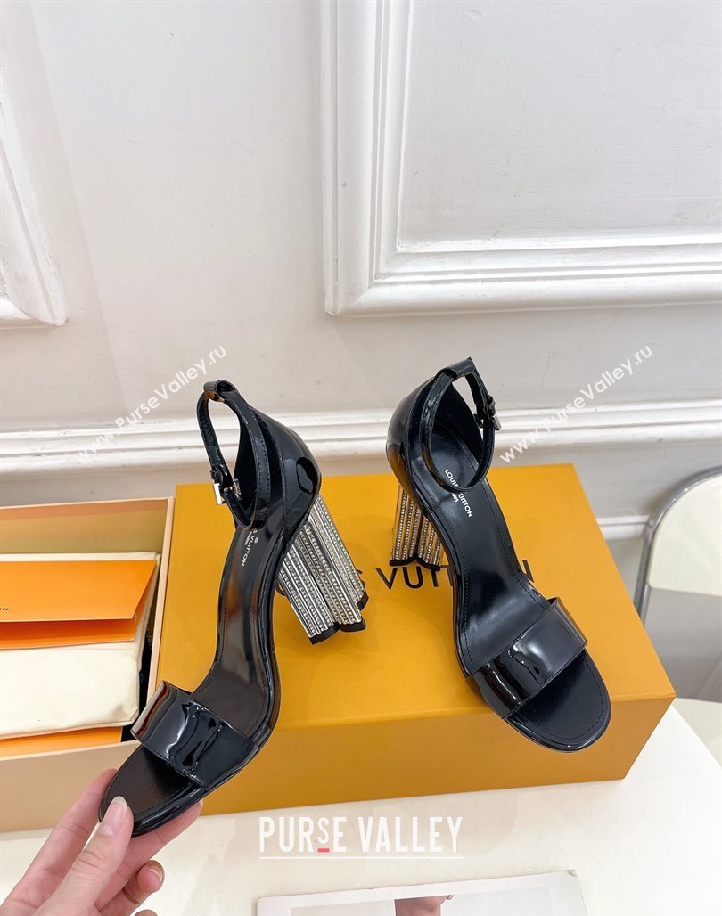 Louis Vuitton Silhouette Patent Leather High Heel Sandals 10cm with Crystals Black 2024 (MD-240426184)