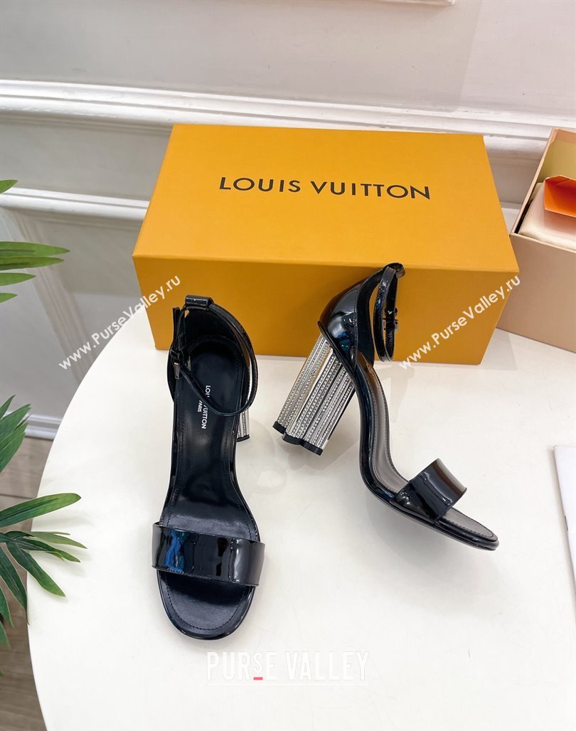 Louis Vuitton Silhouette Patent Leather High Heel Sandals 10cm with Crystals Black 2024 (MD-240426184)