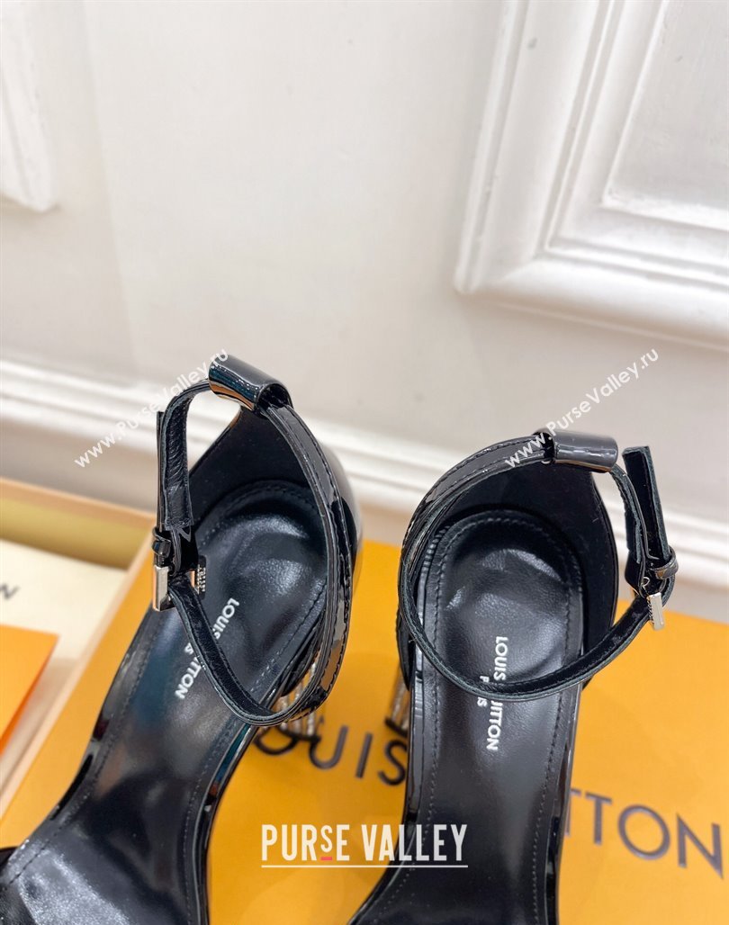 Louis Vuitton Silhouette Patent Leather High Heel Sandals 10cm with Crystals Black 2024 (MD-240426184)