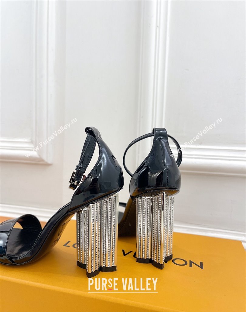 Louis Vuitton Silhouette Patent Leather High Heel Sandals 10cm with Crystals Black 2024 (MD-240426184)