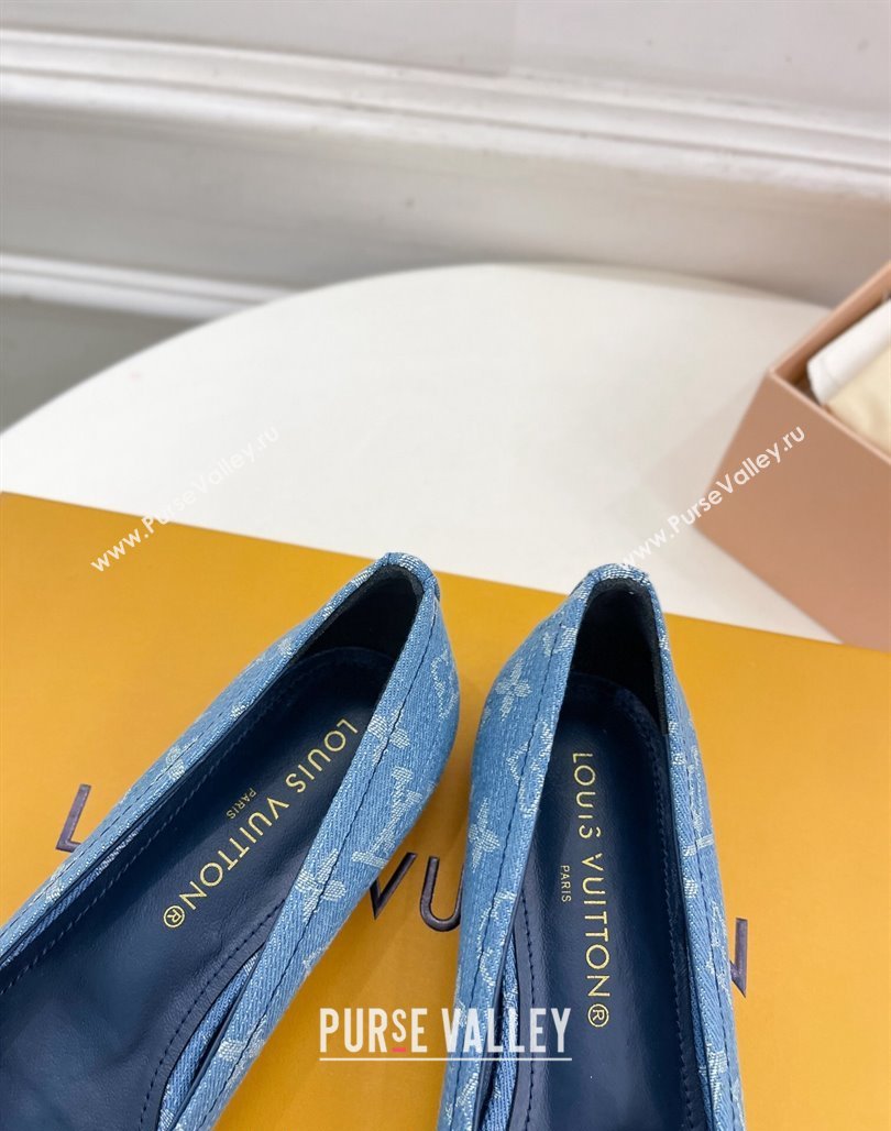 Louis Vuitton Nina Flat Ballerinas in Blue1 Monogram Denim with Stud Bow 2024 0426 (MD-240426185)