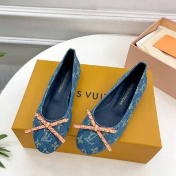 Louis Vuitton Nina Flat Ballerinas in Blue2 Monogram Denim with Stud Bow 2024 0426 (MD-240426186)