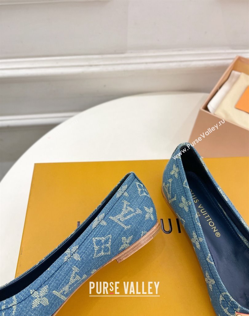 Louis Vuitton Nina Flat Ballerinas in Blue2 Monogram Denim with Stud Bow 2024 0426 (MD-240426186)