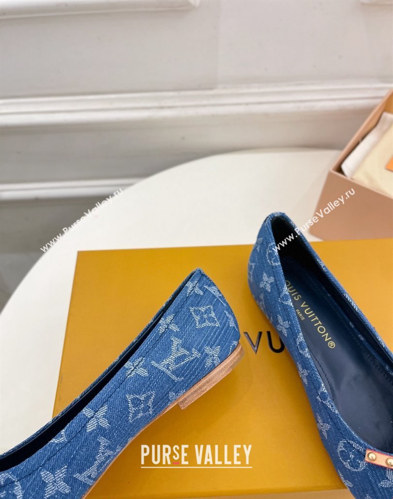 Louis Vuitton Nina Flat Ballerinas in Blue Monogram Denim with Stud Bow Dark Blue 2024 0426 (MD-240426187)