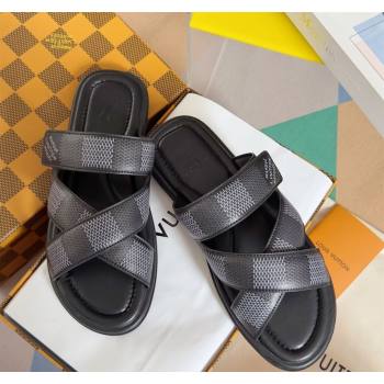 Louis Vuitton Mens LV Venice Flat Slide Sandals in Damier Leather Black 2024 (SS-240426094)
