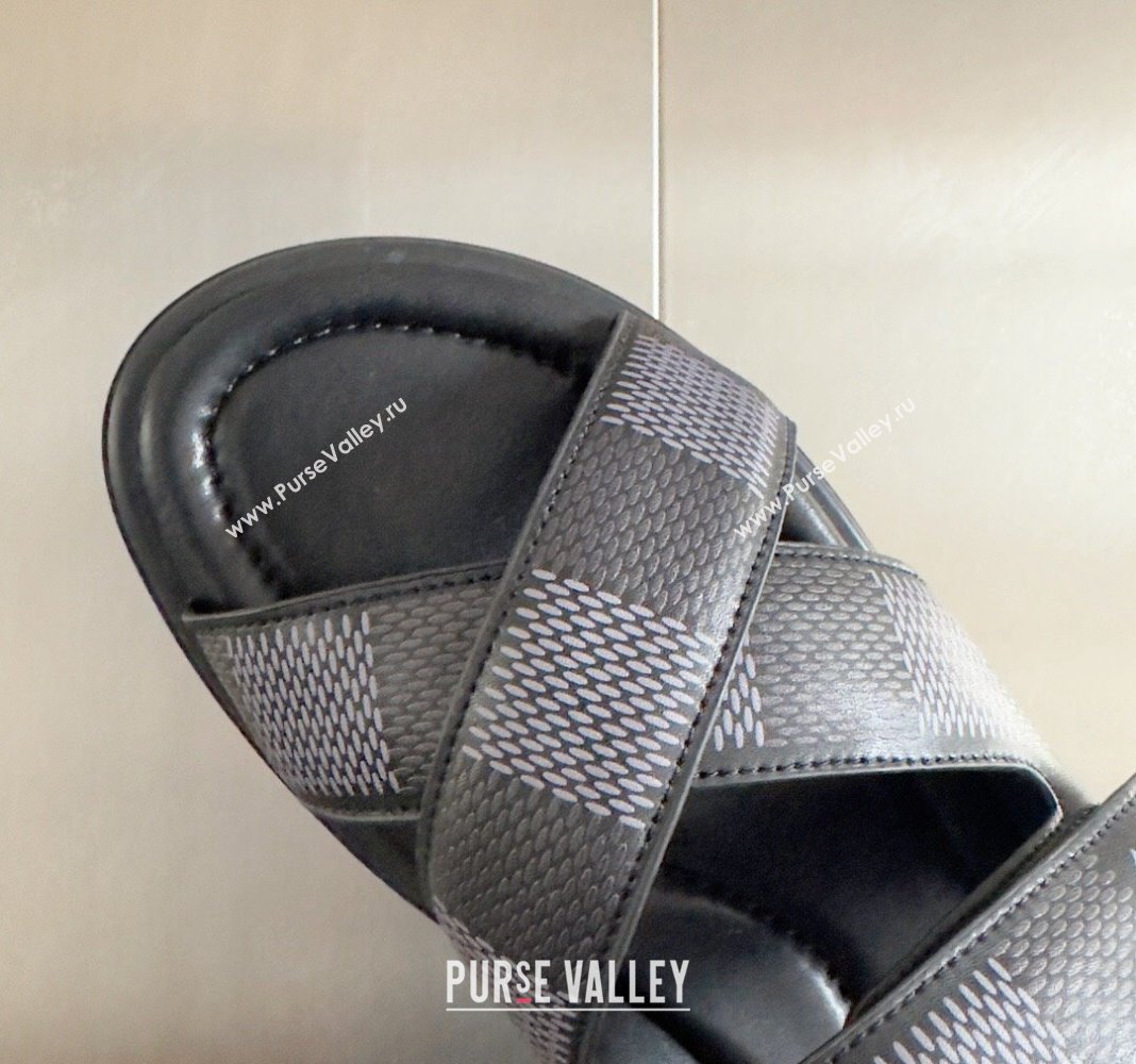 Louis Vuitton Mens LV Venice Flat Slide Sandals in Damier Leather Black 2024 (SS-240426094)