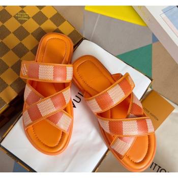 Louis Vuitton Mens LV Venice Flat Slide Sandals in Damier Leather Orange 2024 (SS-240426100)