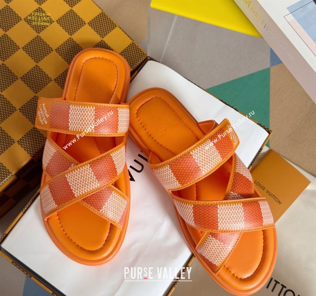 Louis Vuitton Mens LV Venice Flat Slide Sandals in Damier Leather Orange 2024 (SS-240426100)