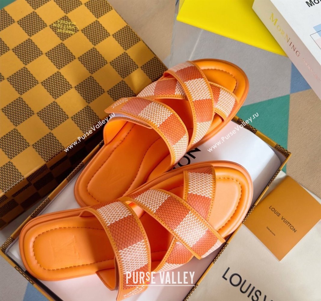 Louis Vuitton Mens LV Venice Flat Slide Sandals in Damier Leather Orange 2024 (SS-240426100)