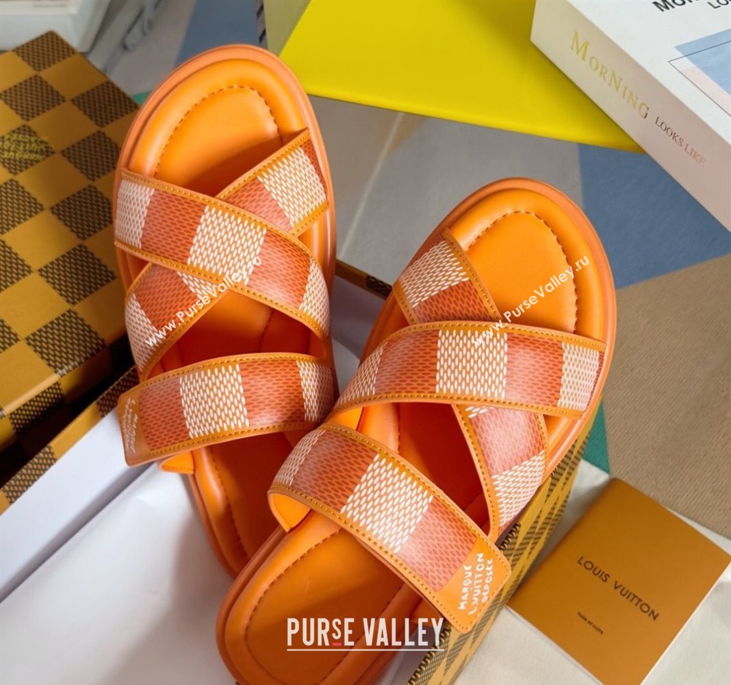 Louis Vuitton Mens LV Venice Flat Slide Sandals in Damier Leather Orange 2024 (SS-240426100)