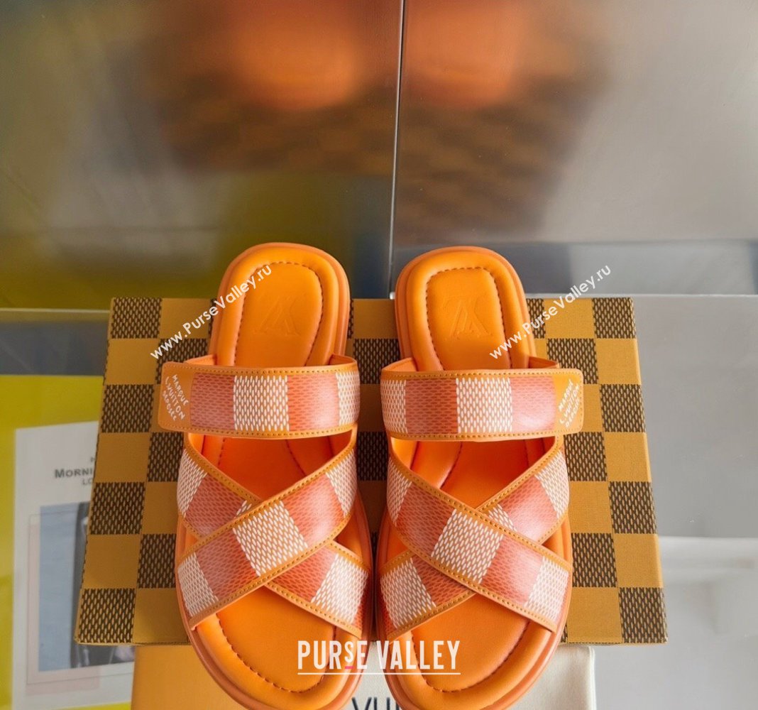 Louis Vuitton Mens LV Venice Flat Slide Sandals in Damier Leather Orange 2024 (SS-240426100)