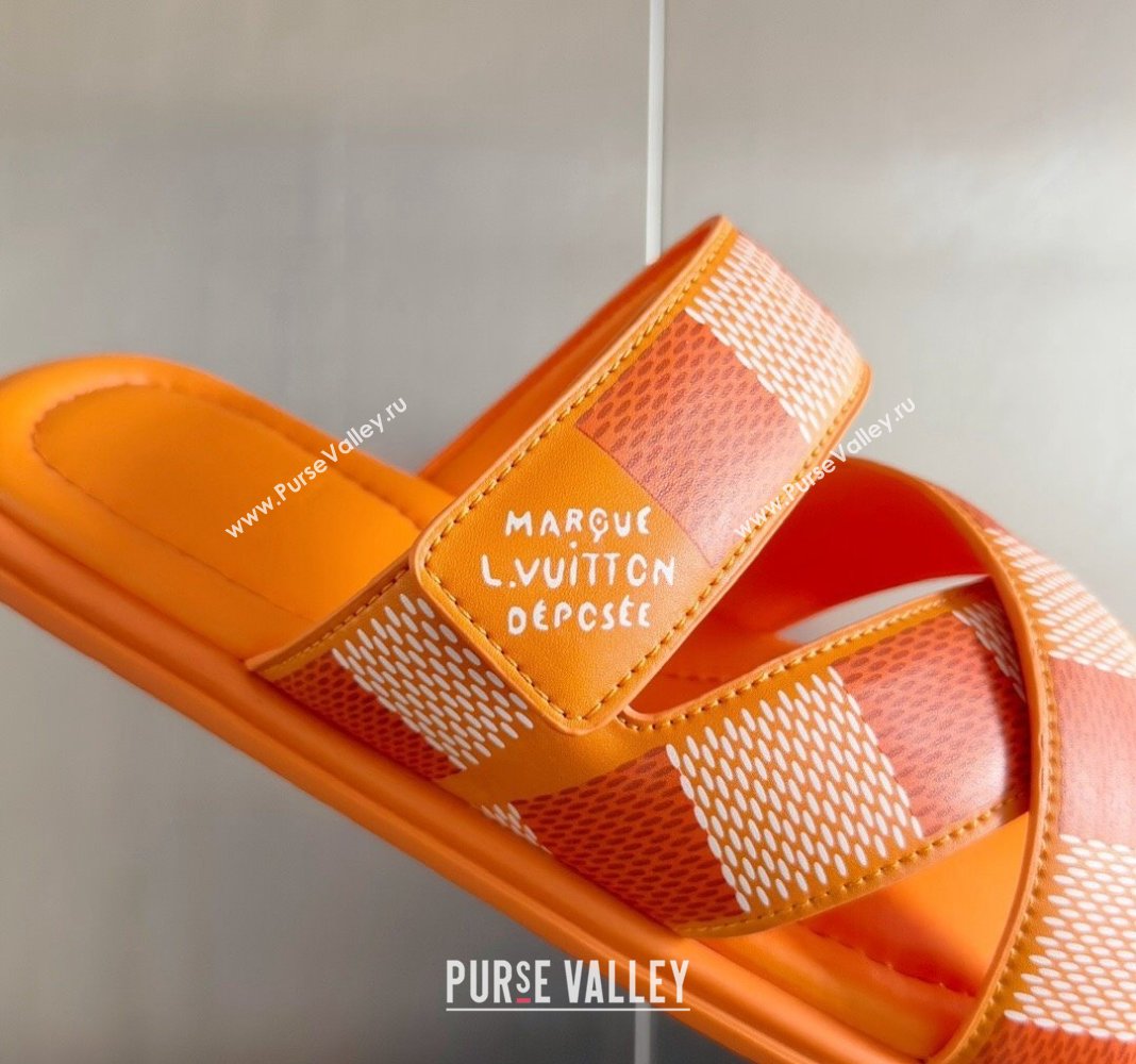 Louis Vuitton Mens LV Venice Flat Slide Sandals in Damier Leather Orange 2024 (SS-240426100)